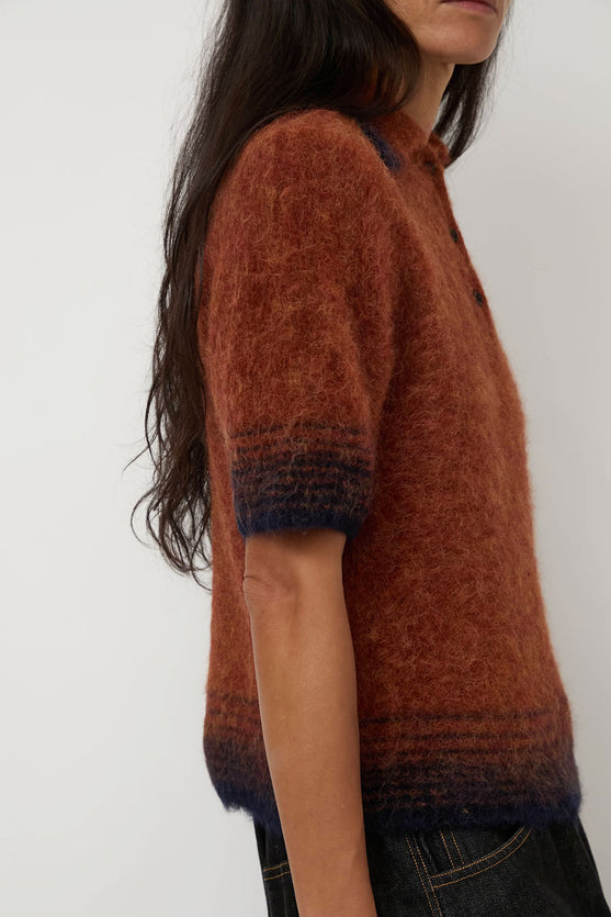 Sayaka Davis Compact Knit Polo in Brick and Navy