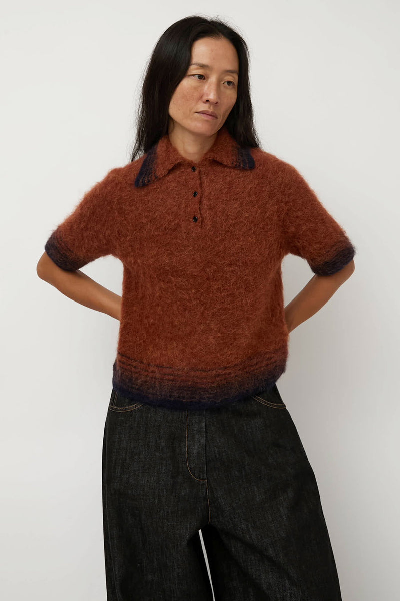Sayaka Davis Compact Knit Polo in Brick and Navy