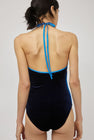 Simone Wild Belle Sport Bodysuit in Navy Velvet and Blue Ribbon