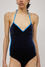 Simone Wild Belle Sport Bodysuit in Navy Velvet and Blue Ribbon