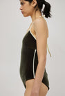 Simone Wild Belle Sport Bodysuit in Olive Velvet and Lemon Ribbon