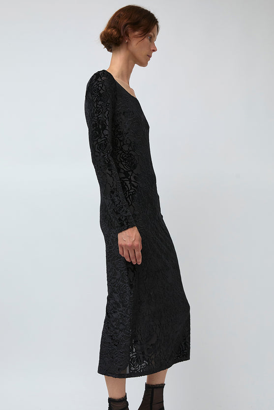 Simone Wild Rose Devore Long Sleeve Dress in Black