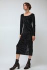 Simone Wild Rose Devore Long Sleeve Dress in Black