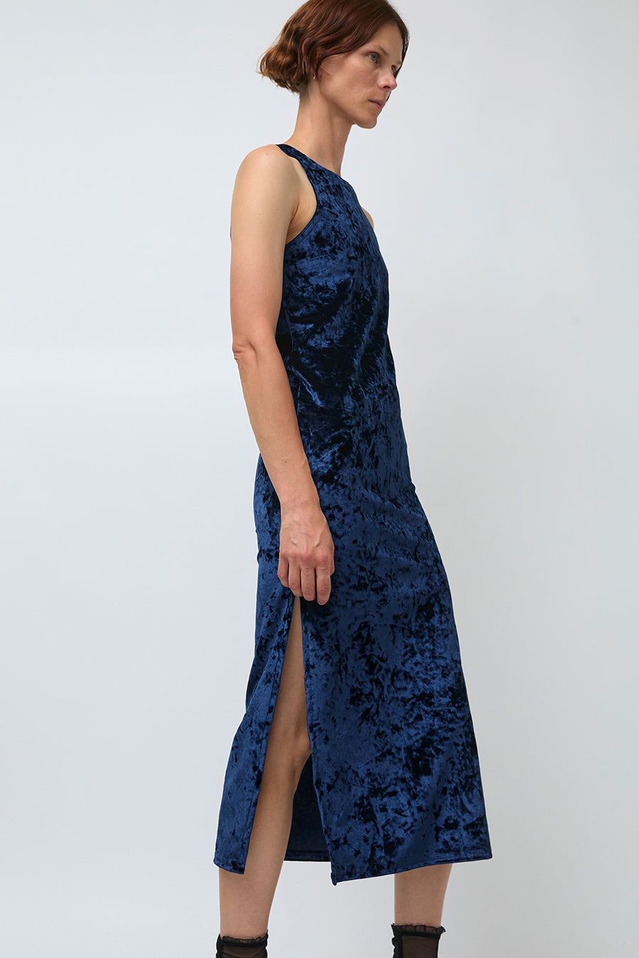 Simone Wild Velvet Athletic Dress in Navy