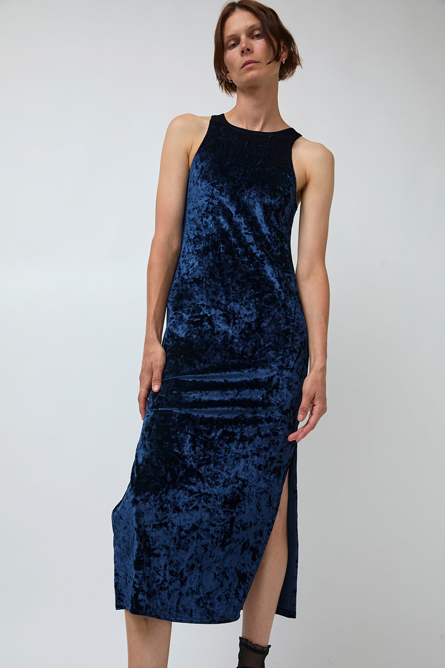 Simone Wild Velvet Athletic Dress in Navy