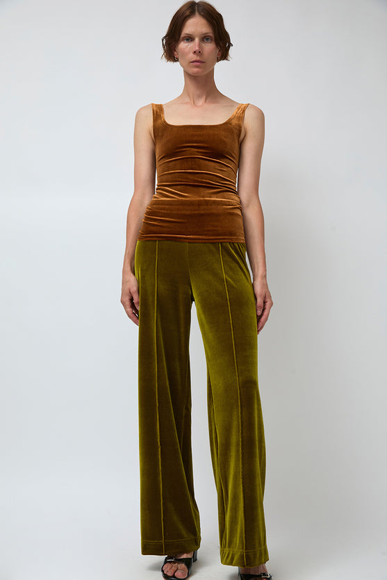 Simone Wild Velvet Topstitched Pants in Pear