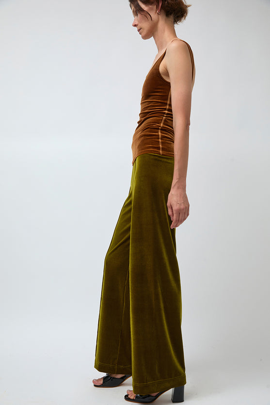 Simone Wild Velvet Topstitched Pants in Pear
