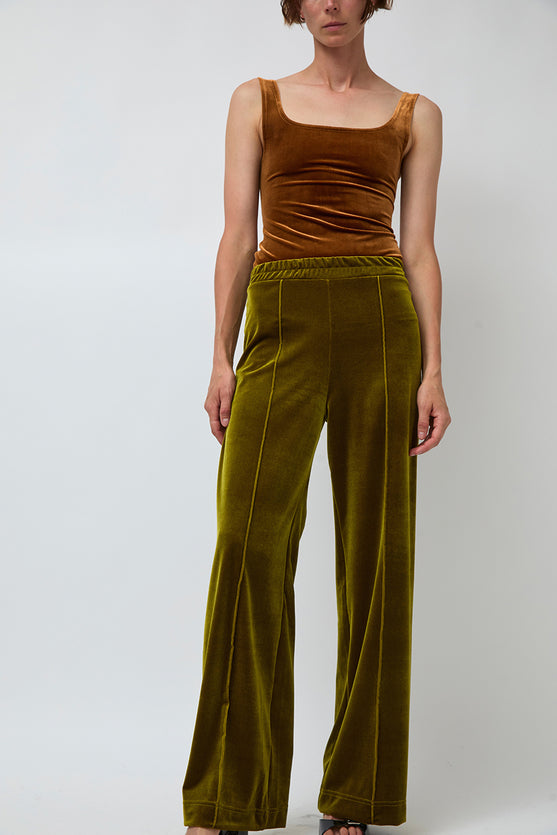 Simone Wild Velvet Topstitched Pants in Pear