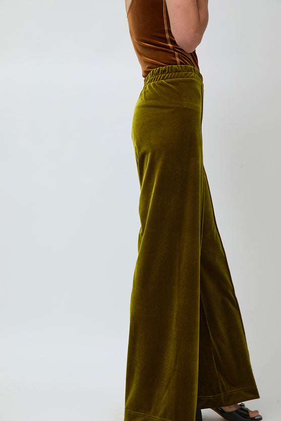 Simone Wild Velvet Topstitched Pants in Pear