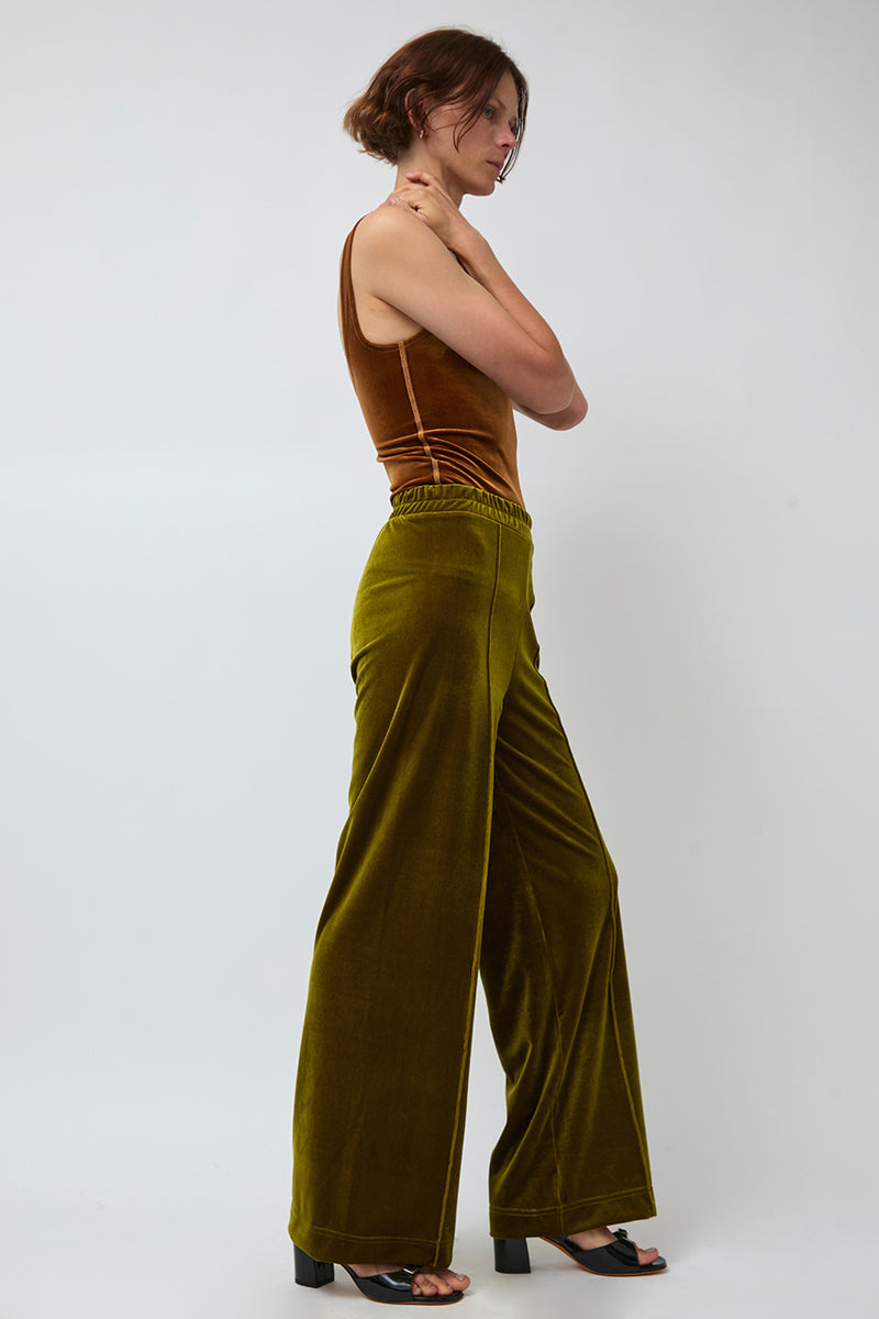 Simone Wild Velvet Topstitched Pants in Pear