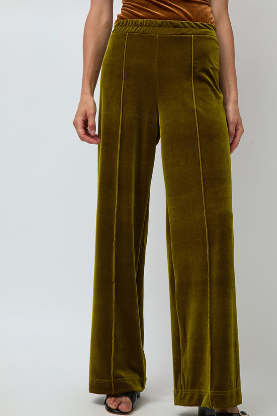 Simone Wild Velvet Topstitched Pants in Pear