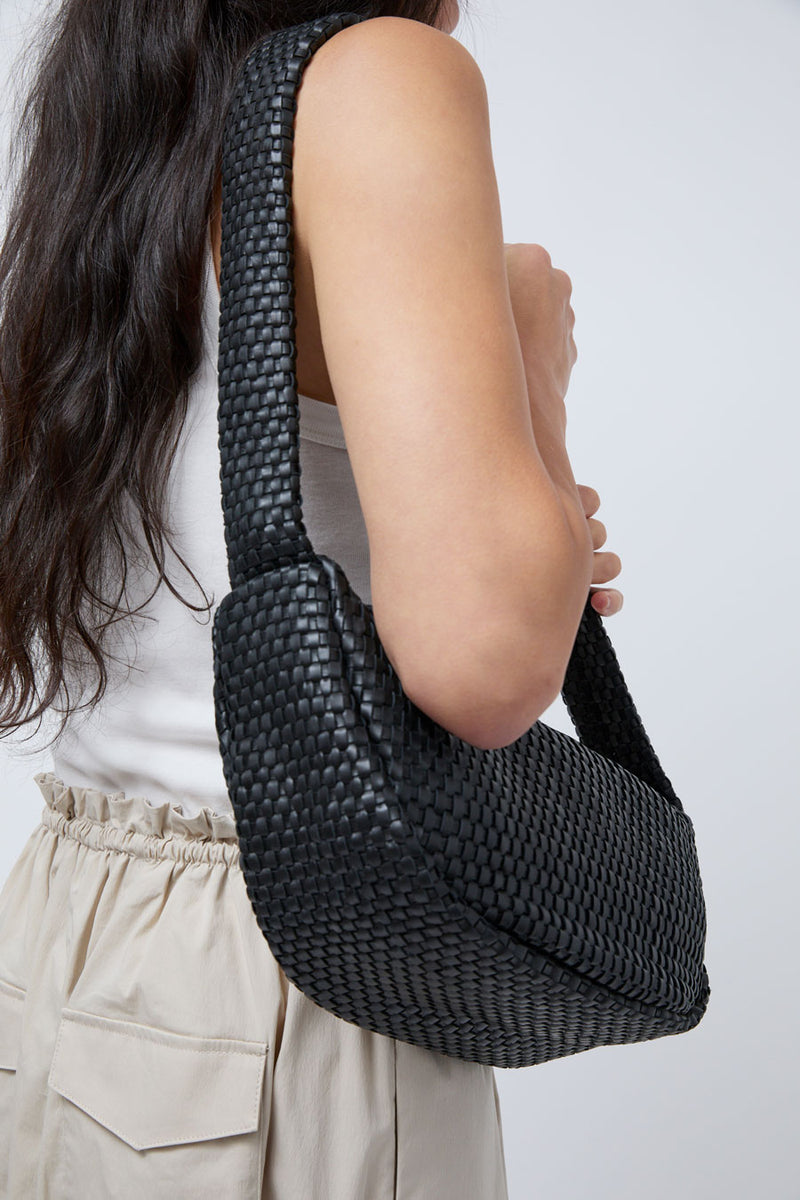 St. Agni Lattice Weave Crescent Bag in Black