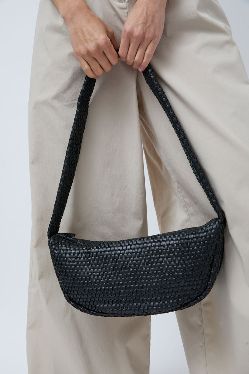 St. Agni Lattice Weave Crescent Bag in Black