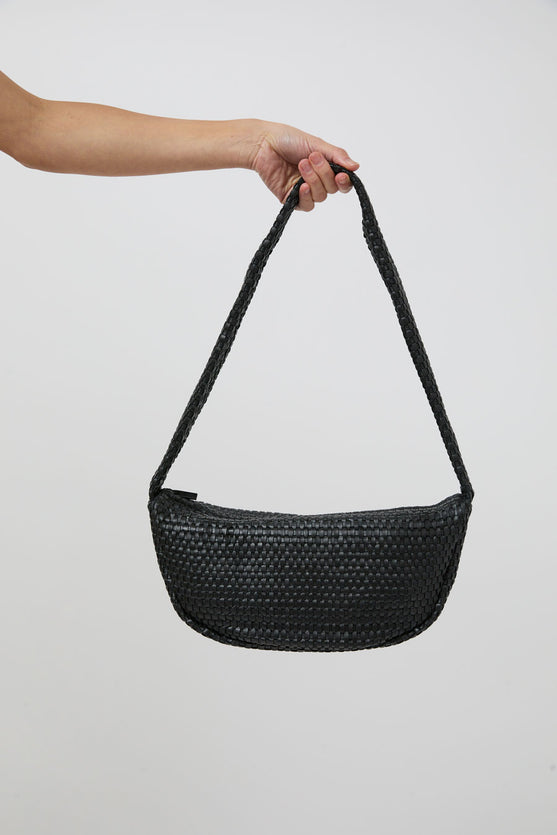 St. Agni Lattice Weave Crescent Bag in Black