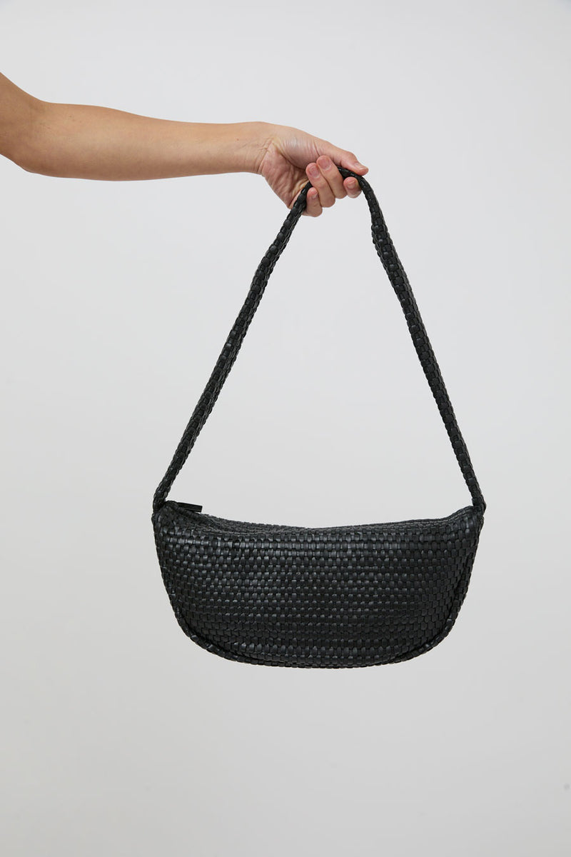 St. Agni Lattice Weave Crescent Bag in Black