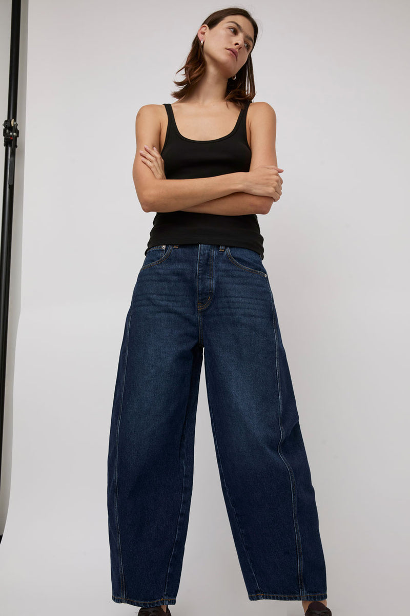 St. Agni Mid Rise Ballon Jeans in Dark Indigo