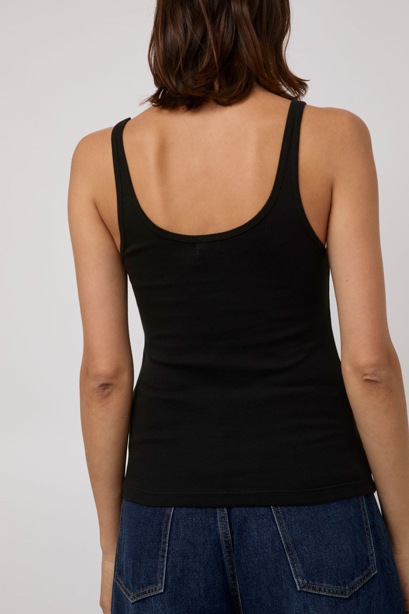 St. Agni Orgainc Cotton Slim Scoop Tank in Jet Black