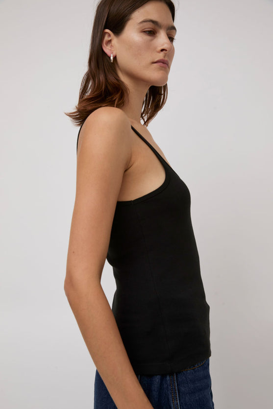 St. Agni Orgainc Cotton Slim Scoop Tank in Jet Black