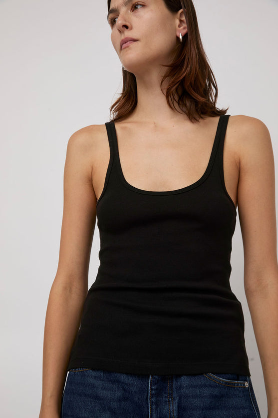St. Agni Orgainc Cotton Slim Scoop Tank in Jet Black