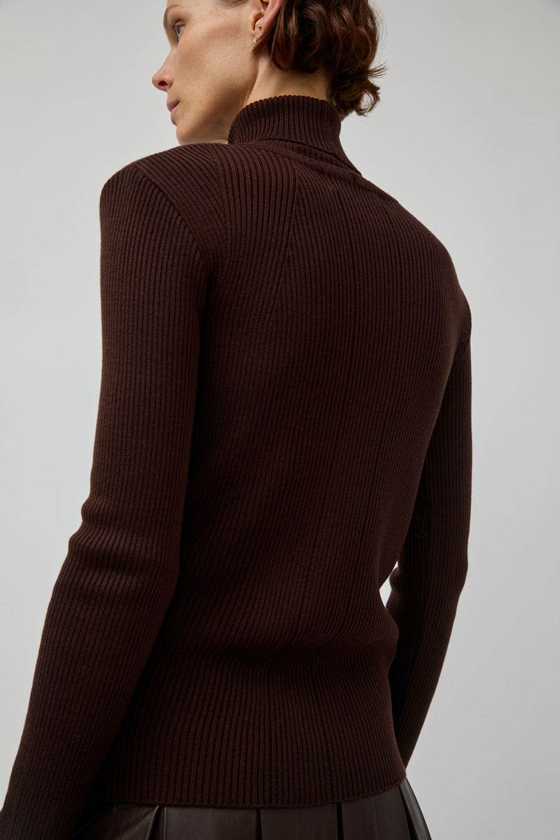 TONYWACK Slim-Fit Ribbed Turtleneck in Brown