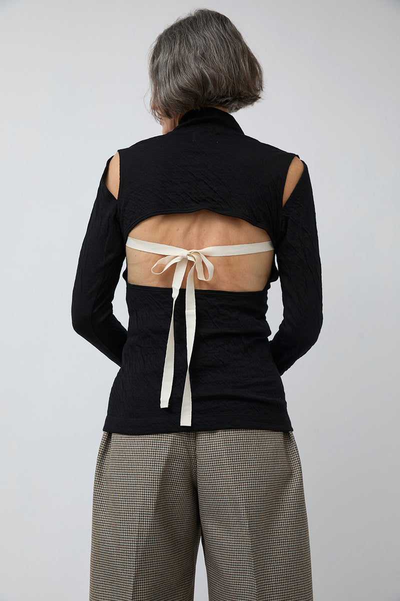 Tanaka High Neck Jersey Top in Black