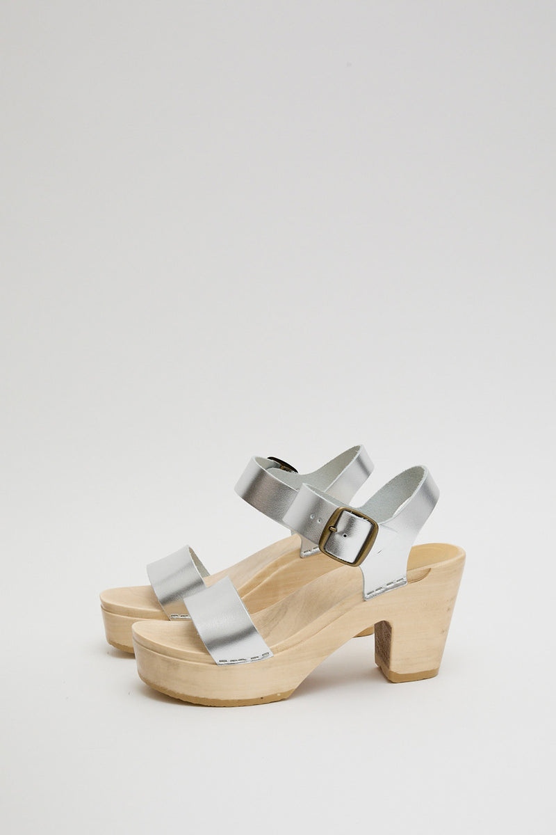 No.6 Two Strap Clog on Platform in Silver