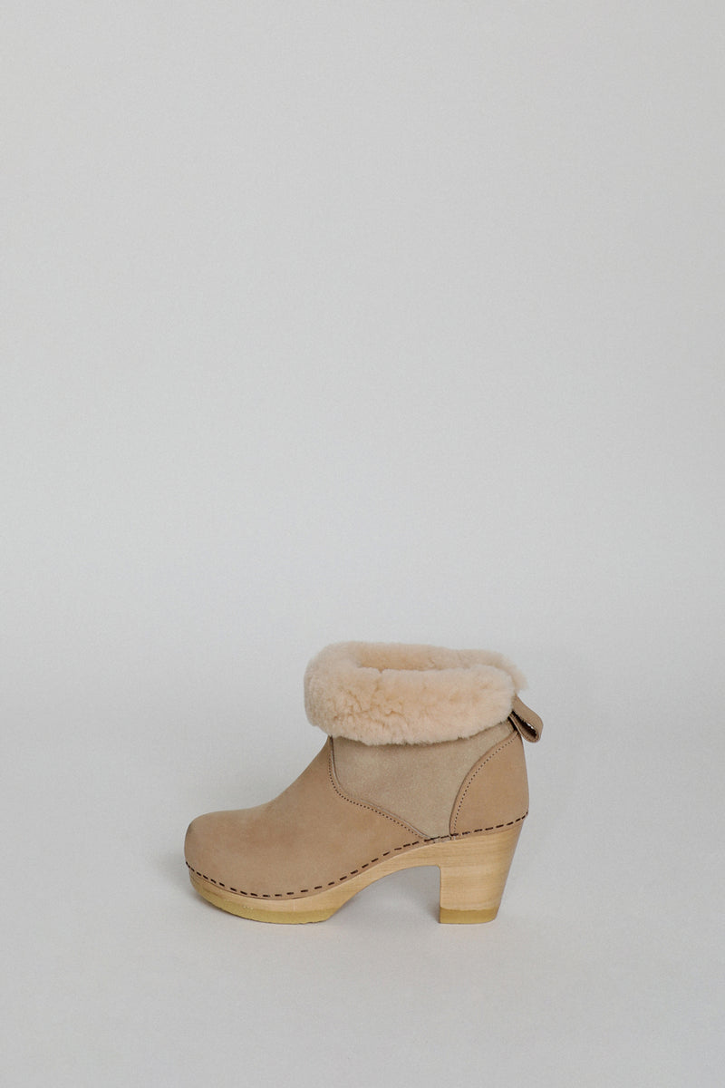 No.6 5" Pull On Shearling Boot on High Heel in Bone Suede