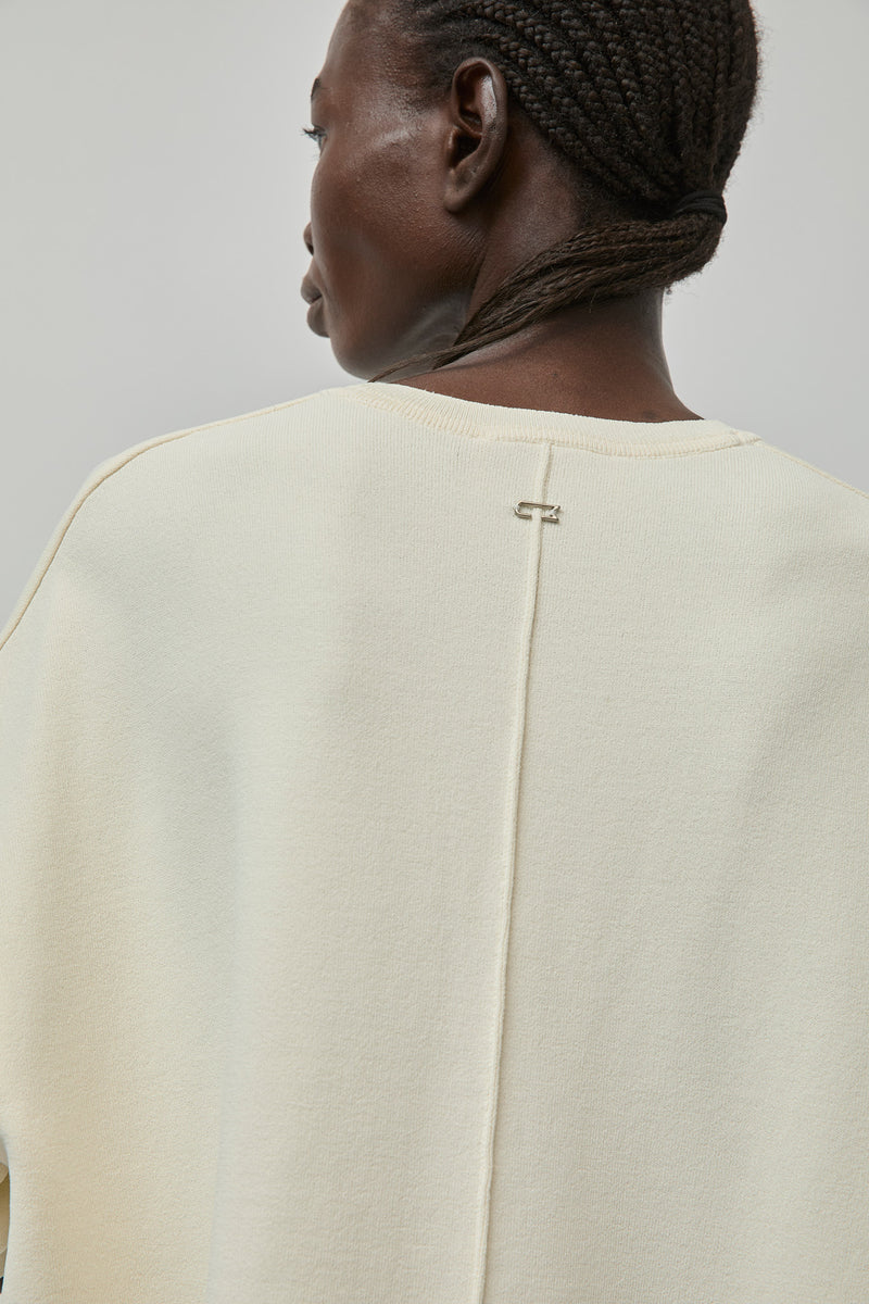 UMARMUNG Double Faced Crew Neck Pullover in Ivory