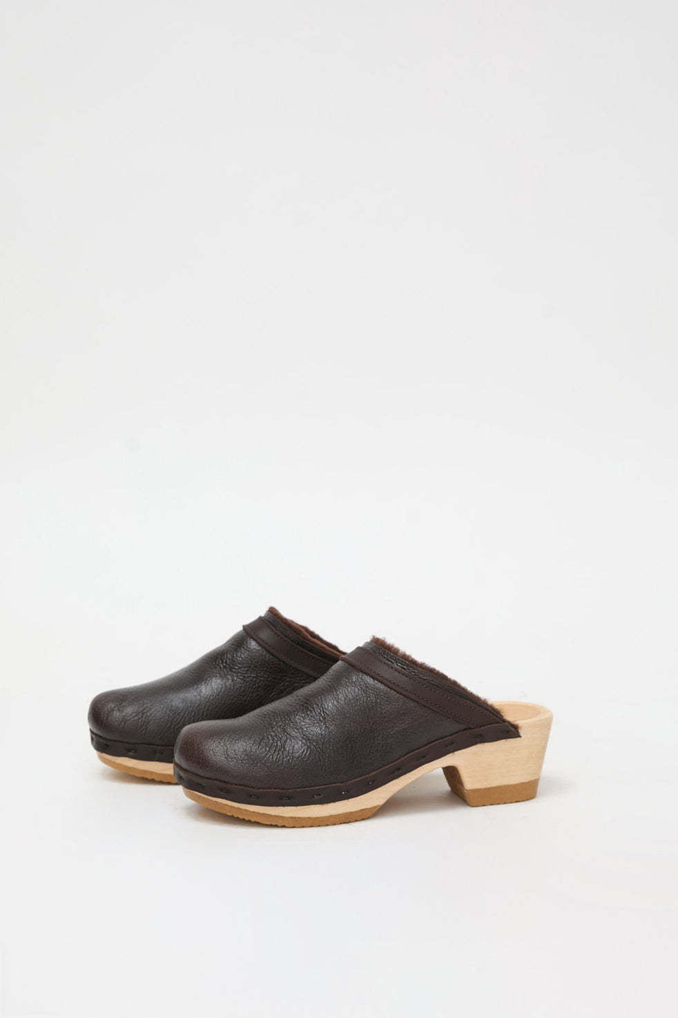 No.6 Dakota Shearling Clog on Mid Heel in Espresso