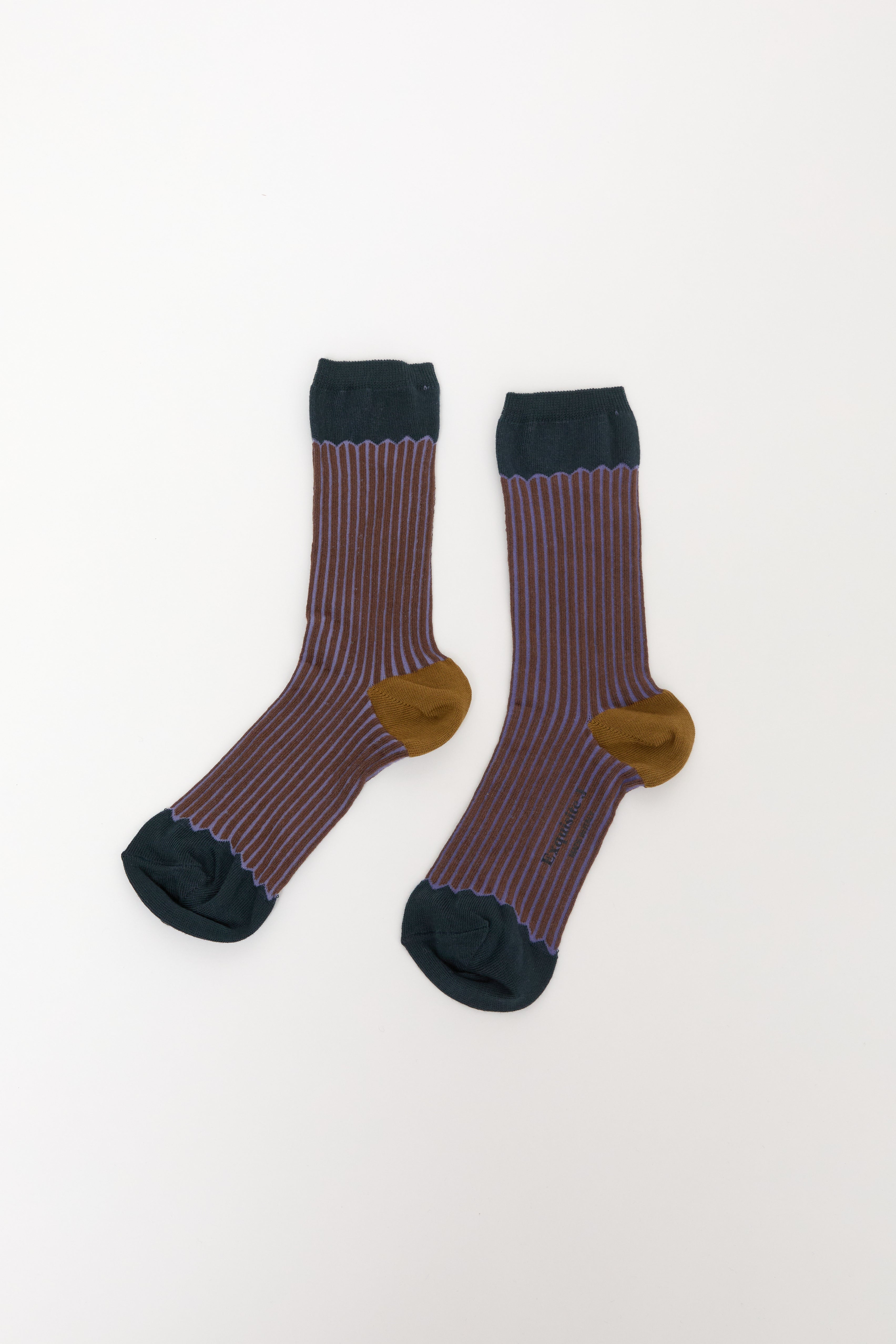 Exquisite J Multicolor Stripe Socks in Navy with Brown