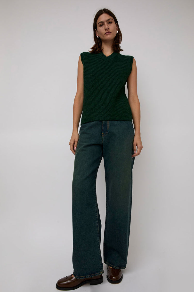 6397 Angled Rib Vest in Forest Green