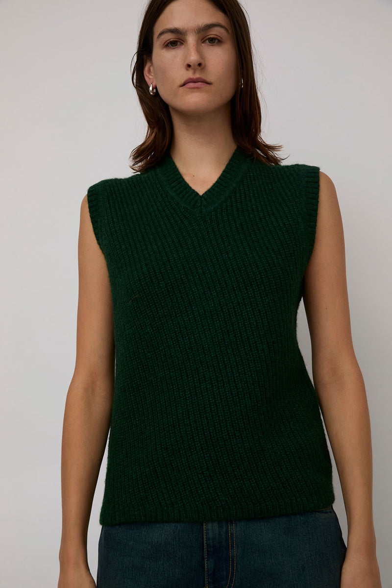 6397 Angled Rib Vest in Forest Green