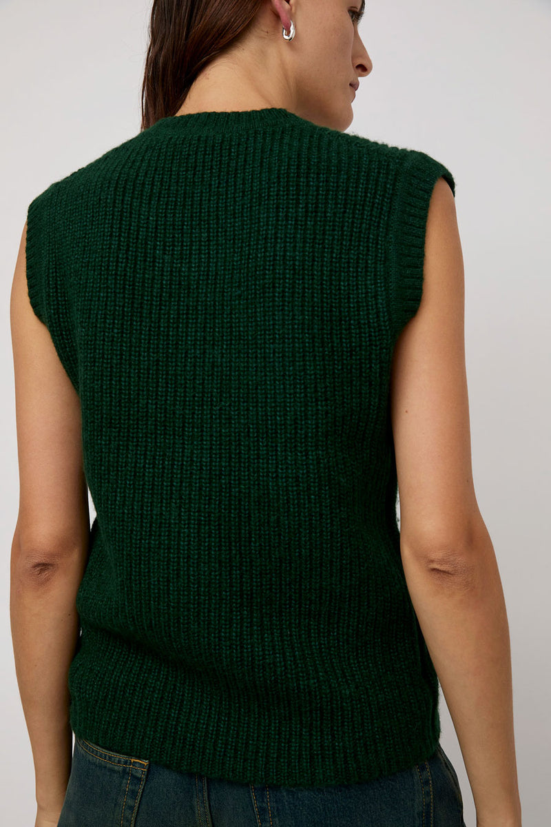 6397 Angled Rib Vest in Forest Green