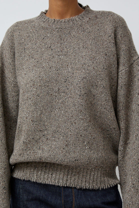 6397 Crewneck Wool Sweatshirt in Grey and Brown