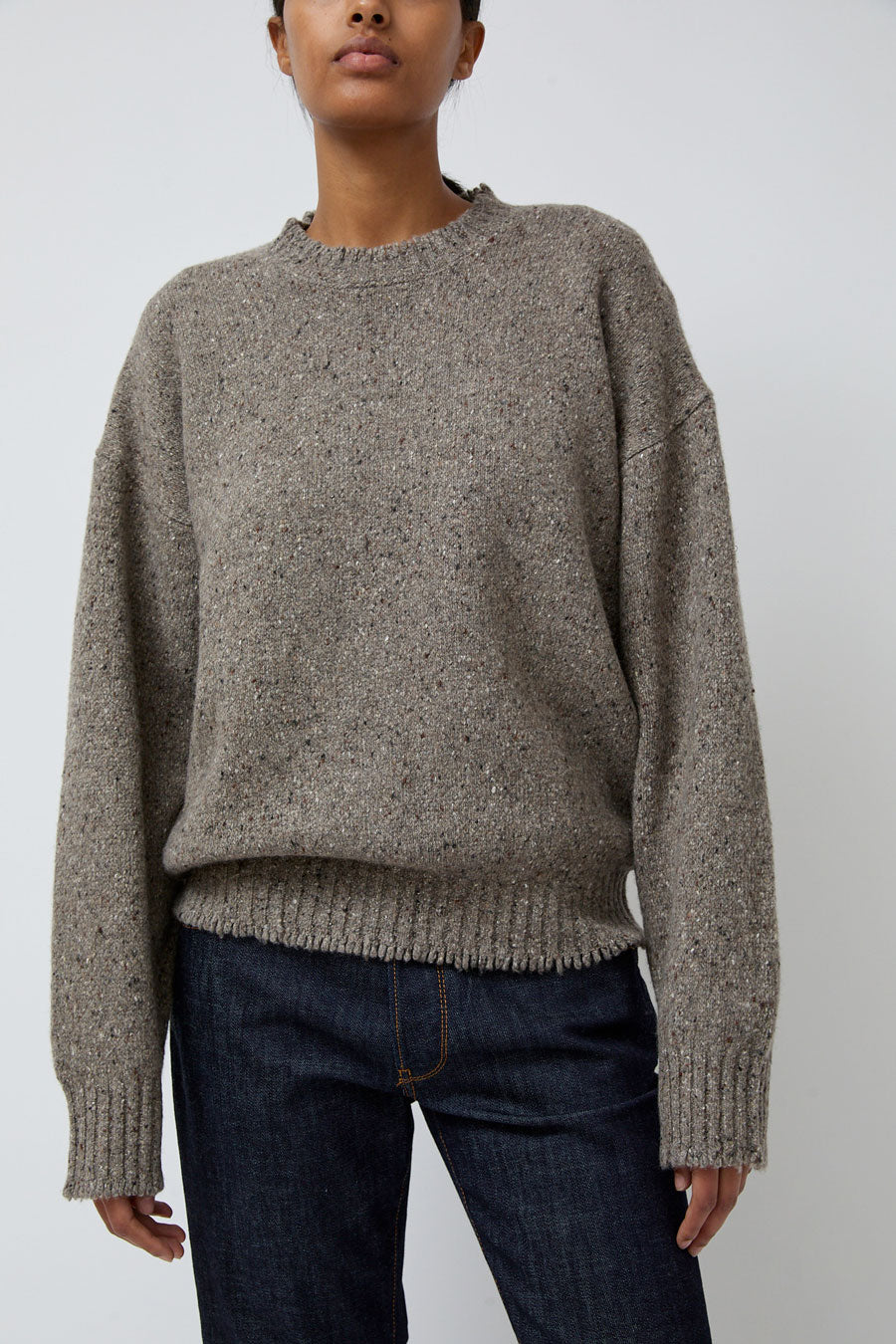 6397 Crewneck Wool Sweatshirt in Grey and Brown