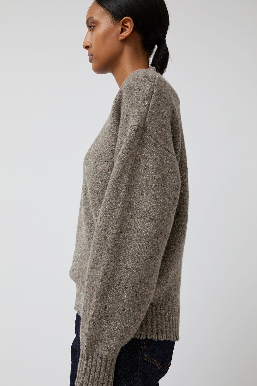 6397 Crewneck Wool Sweatshirt in Grey and Brown