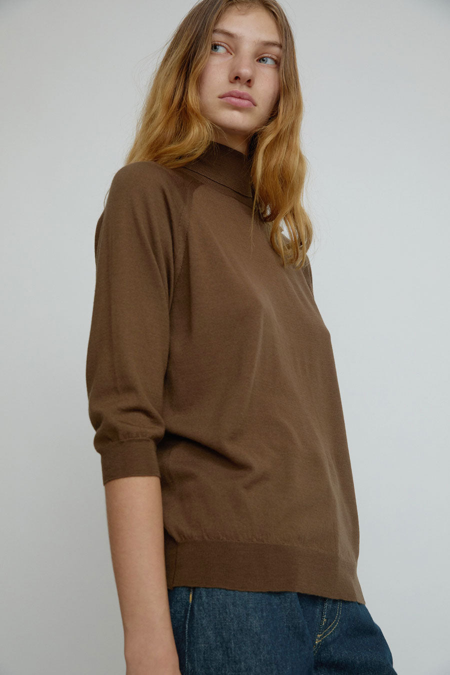 6397 Elbow Sleeve Turtleneck in Ebony