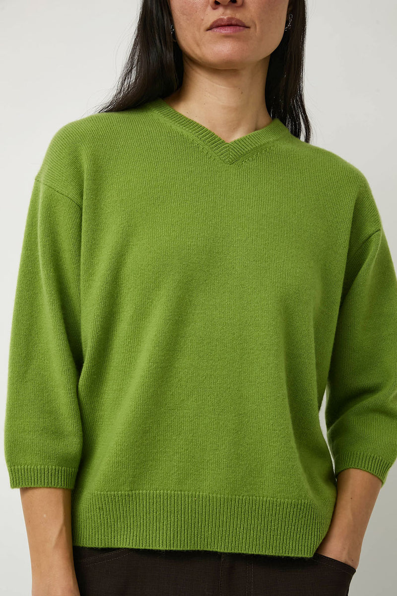 6397 Elbow V Neck Cashmere Sweater in Basil