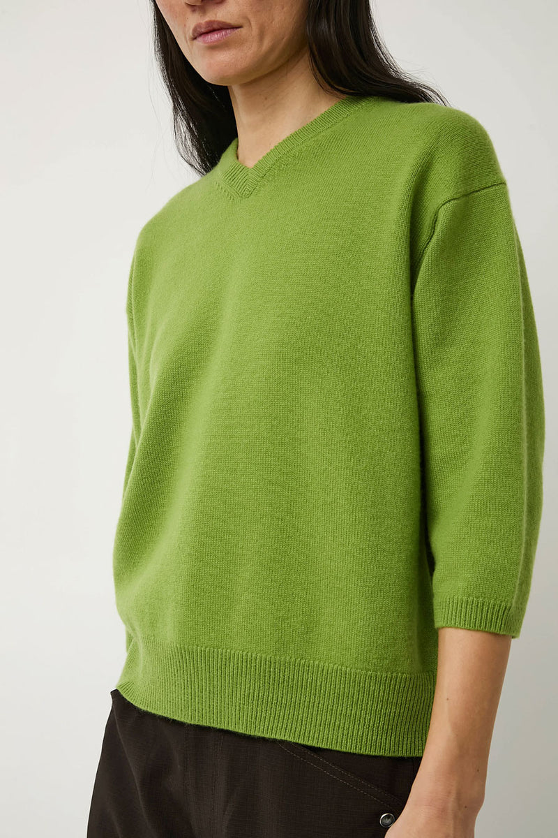 6397 Elbow V Neck Cashmere Sweater in Basil