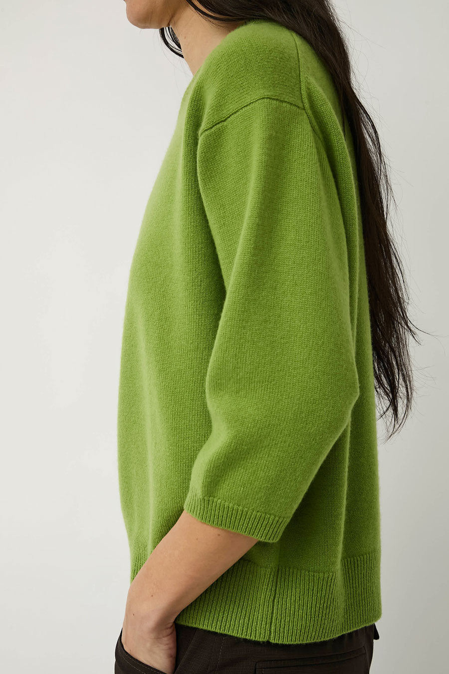 6397 Elbow V Neck Cashmere Sweater in Basil