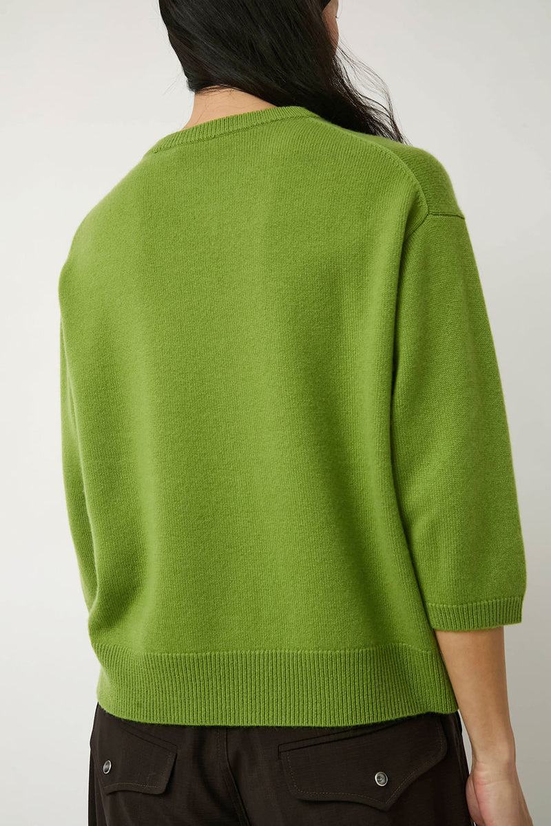 6397 Elbow V Neck Cashmere Sweater in Basil