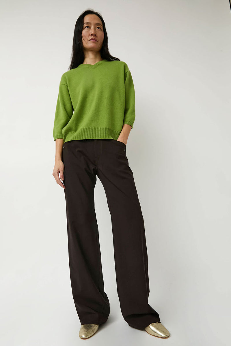 6397 Elbow V Neck Cashmere Sweater in Basil