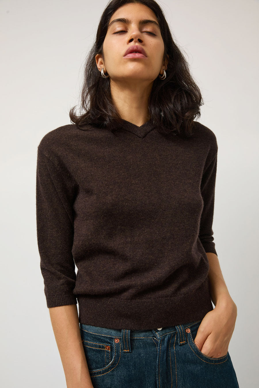 6397 Elbow V Neck Sweater in Soil