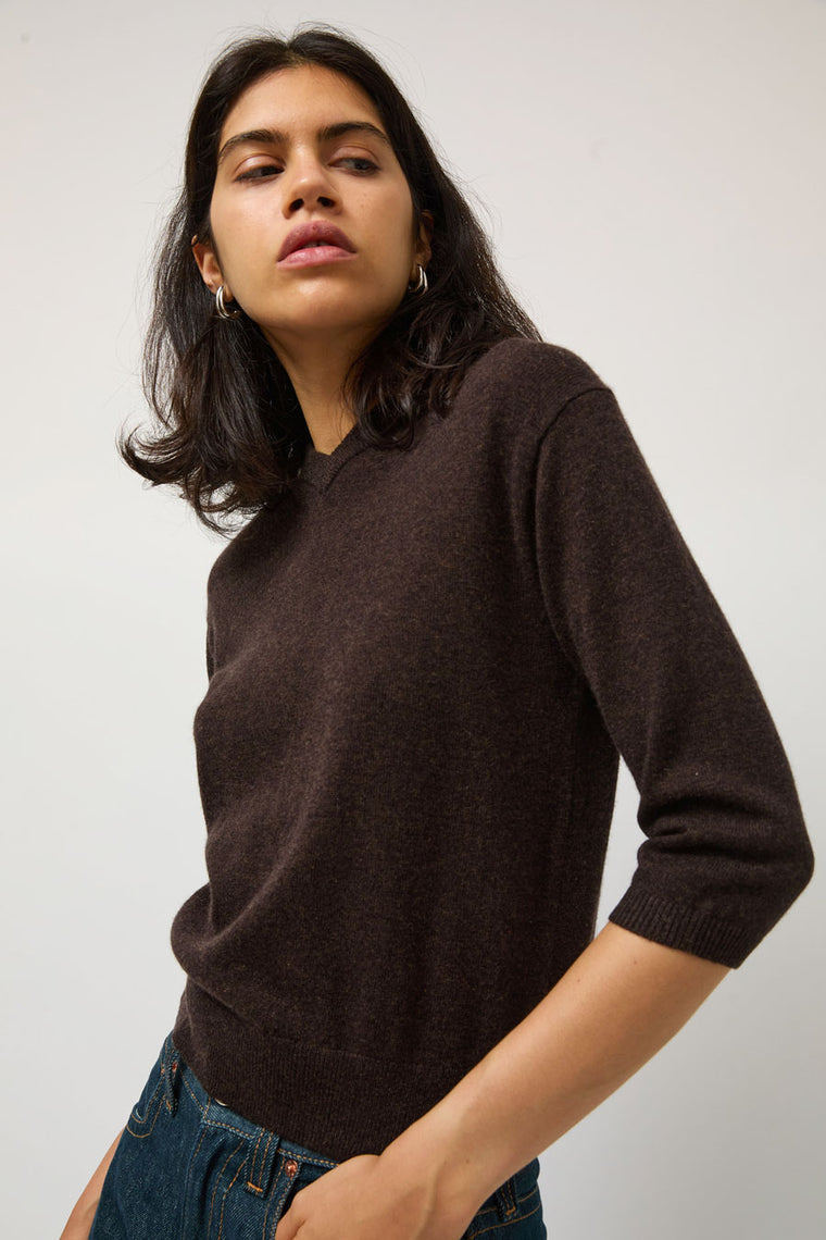 6397 Elbow V Neck Sweater in Soil