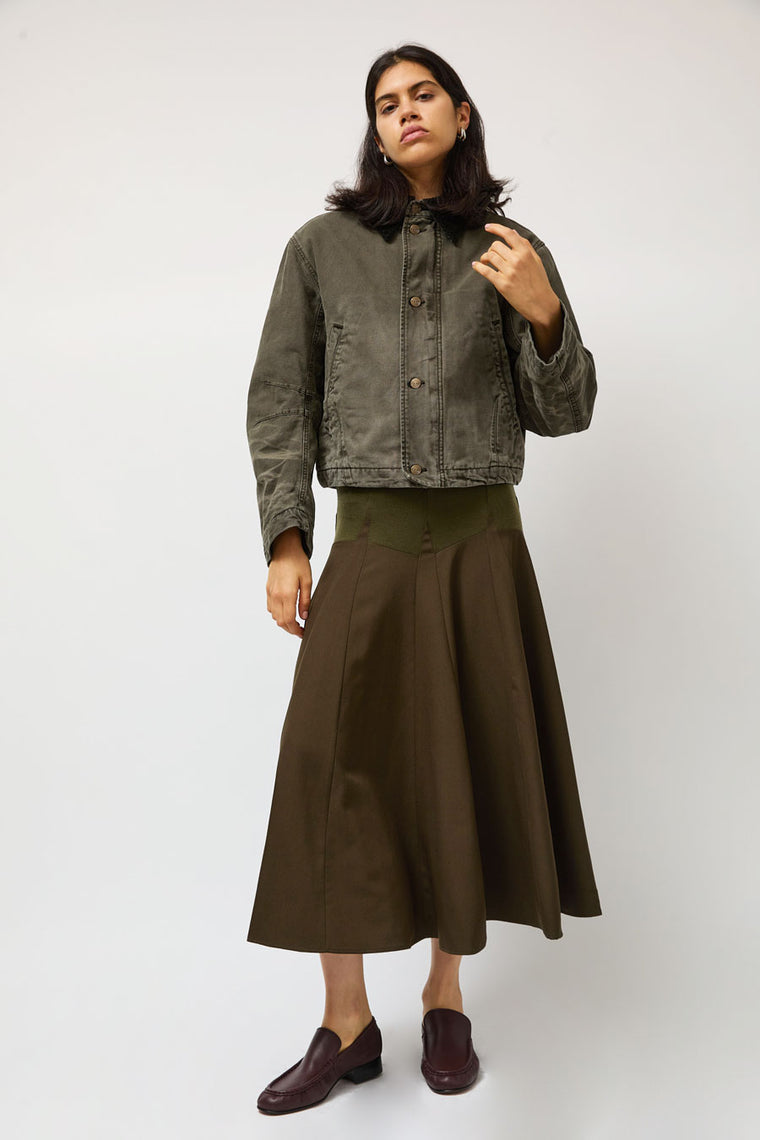 6397 Knit Combo Godet Skirt in Loden