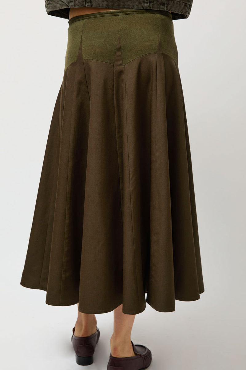 6397 Knit Combo Godet Skirt in Loden