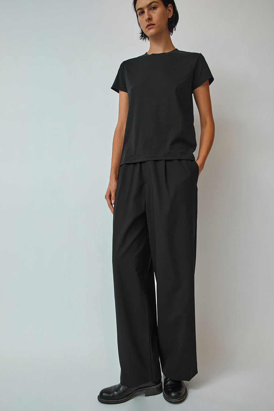 6397 Pleated Long Pull On Pant in Black