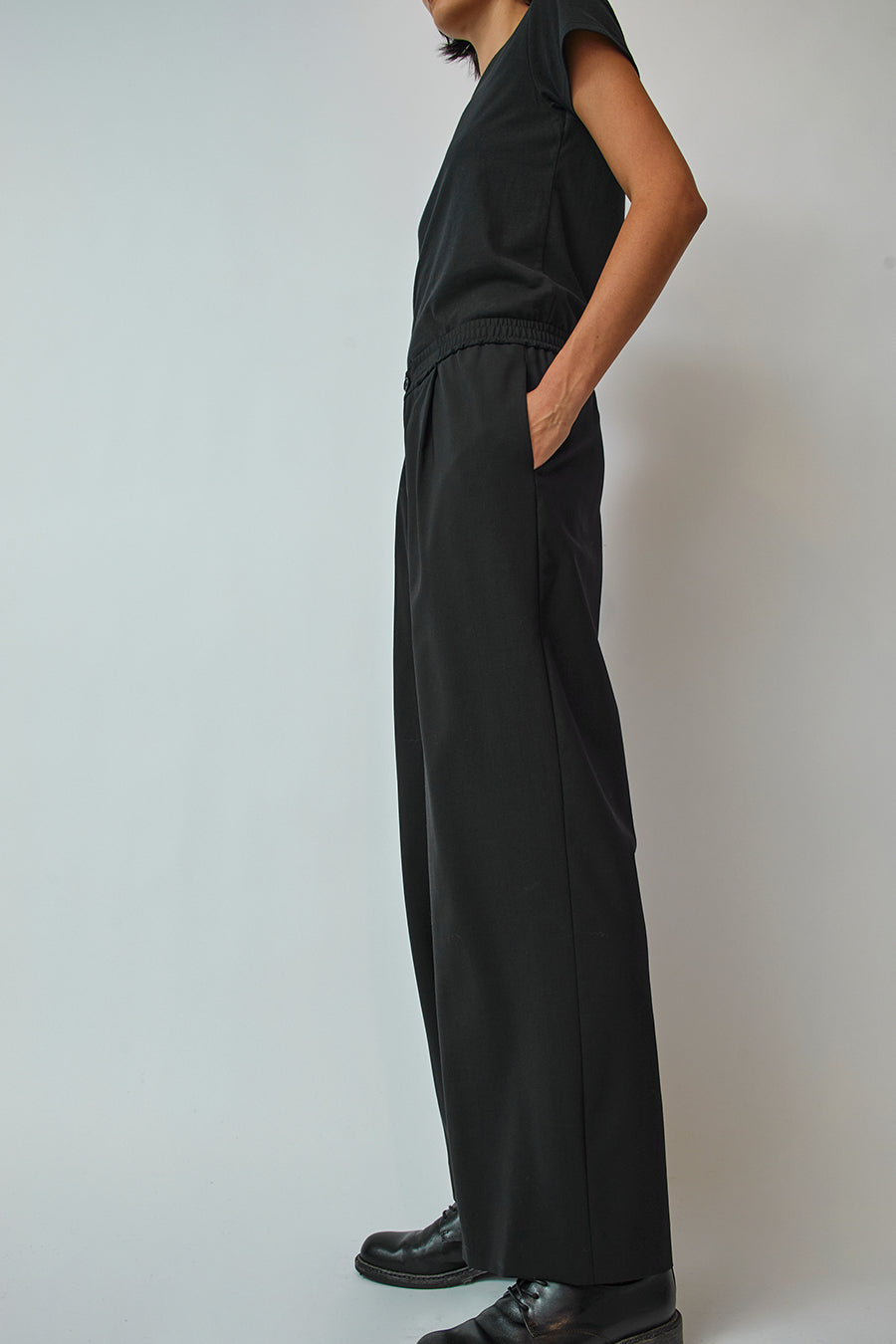 6397 Pleated Long Pull On Pant in Black