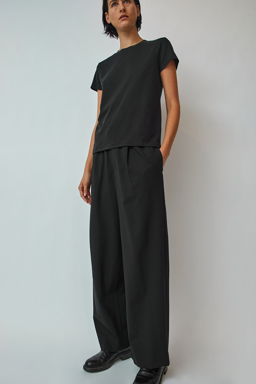 6397 Pleated Long Pull On Pant in Black