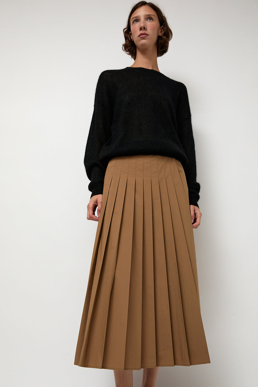 6397 Pleated Wrap Skirt in Khaki